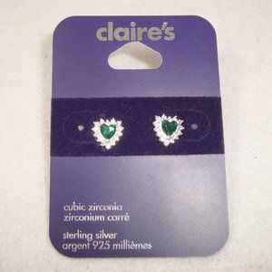 NWT Cubic Zirconia Hearts .925 Sterling Silver Studs